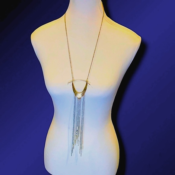 Unique Handmade Silver Bronze Tassels Necklace Long Whimsigoth Art Deco Canadian - Picture 3 of 9